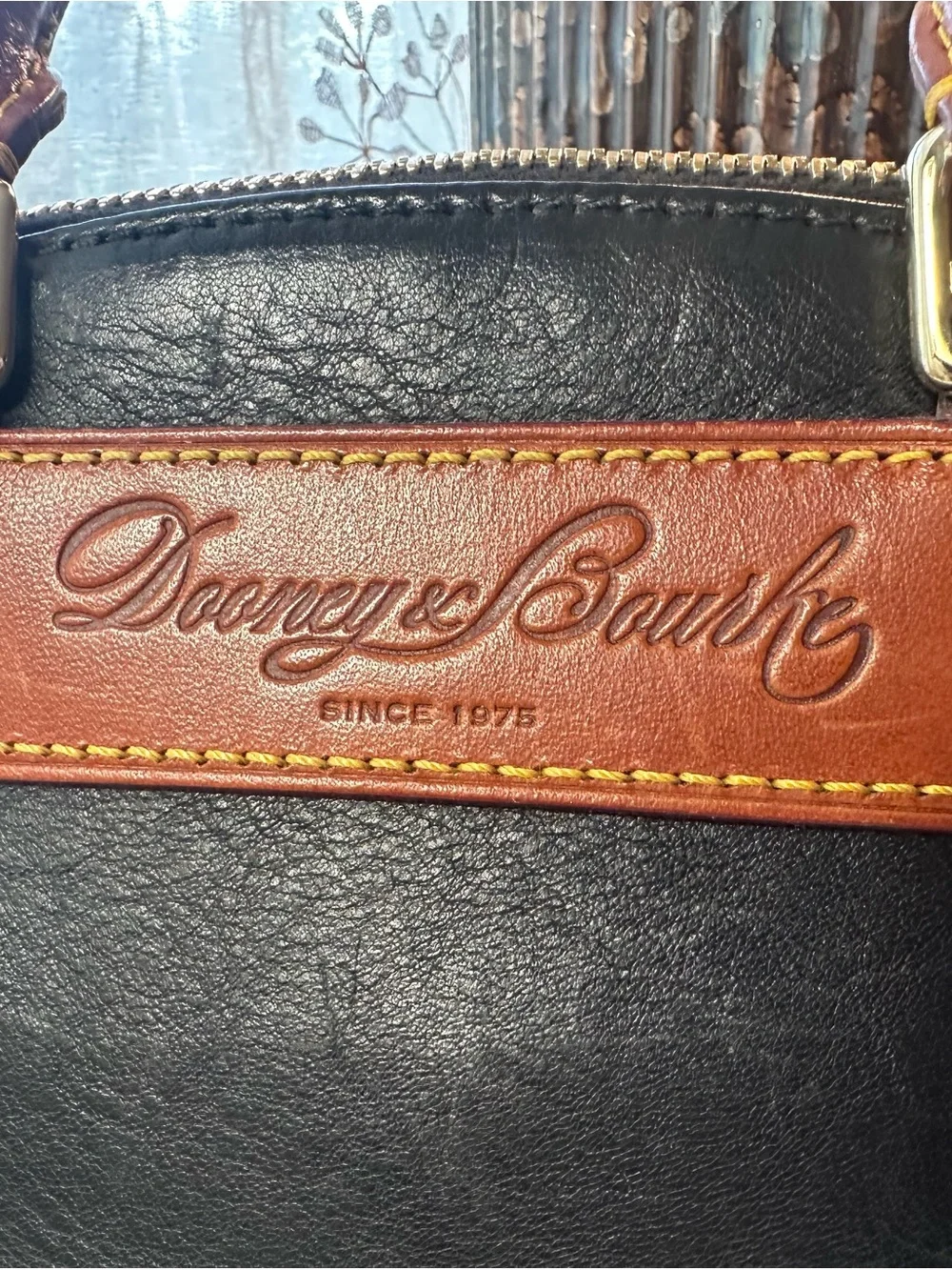 Dooney & Bourke Black Florentine Vacchetta Leather Dillen II Satchel w/Brass Tag